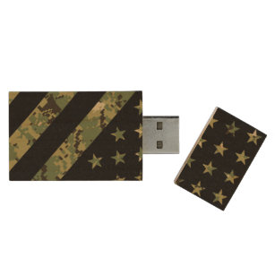 Military Digital Camouflage US Flag Wood USB Flash Drive
