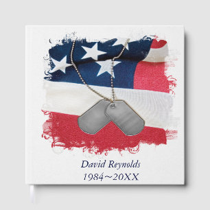 Military Dog Tag On American Flag Guest Book