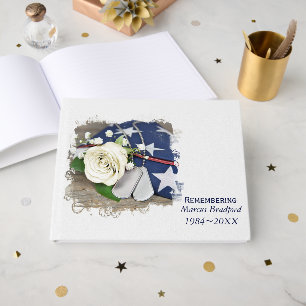 Military Dog Tags and Rose On Flag Guest Book