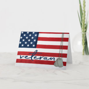 Military Dog Tags on American flag Card