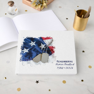 Military Dog Tags On American Flag Guest Book