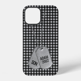 Military Dog Tags on Gingham iPhone 12 Case