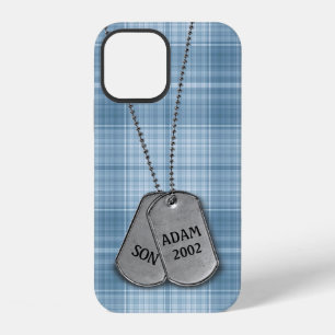 Military Dog Tags on Plaid iPhone 12 Case