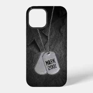 Military Dog Tags on Rock iPhone 12 Case