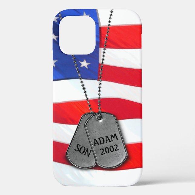 Military Dog Tags on USA Flag Case-Mate iPhone Case (Back)