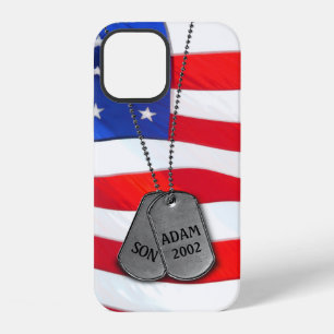 Military Dog Tags on USA Flag iPhone 12 Case