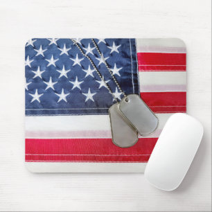 Military Dog Tags On USA Flag Mouse Mat