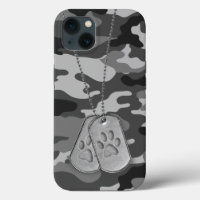 Military Dog Tags with Paw Prints On Camo