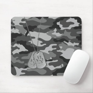 Military Dog Tags with Paw Prints On Camo Mouse Mat