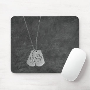 Military Dog Tags with Paw Prints On Leather Mouse Mat