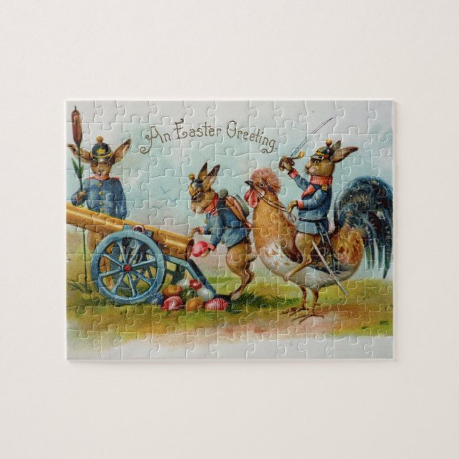 Military Easter Bunnies Antique Post Card Puzzle (Horizontal)