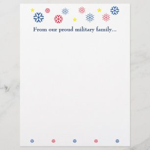 Military Family Christmas Snowflakes Blue Custom Letterhead