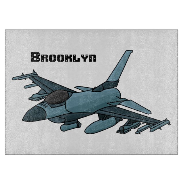 Military fighter jet plane cartoon cutting board (Front)