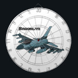 Military fighter jet plane cartoon dartboard<br><div class="desc">For fighter plane fans. This design features a military jet in cartoon illustration style.</div>