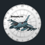 Military fighter jet plane cartoon dartboard<br><div class="desc">For fighter plane fans. This design features a military jet in cartoon illustration style.</div>