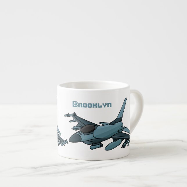 Military fighter jet plane cartoon espresso cup (Front Right)