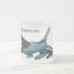 Military fighter jet plane cartoon frosted glass coffee mug