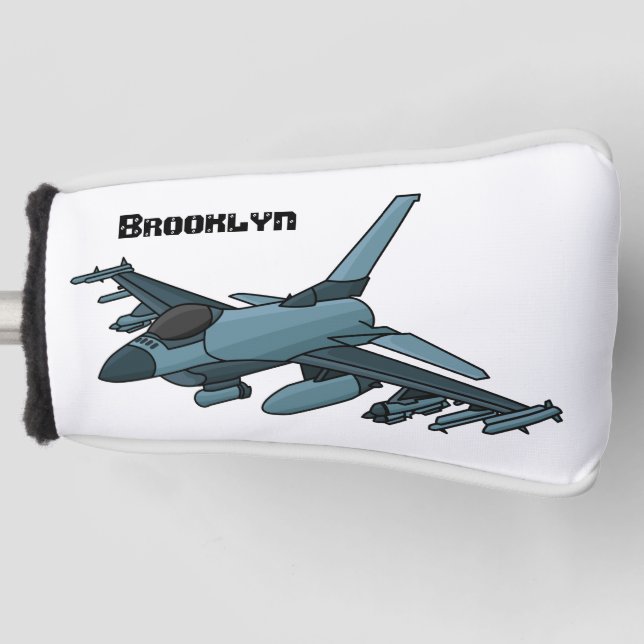 Military fighter jet plane cartoon golf head cover (Front)