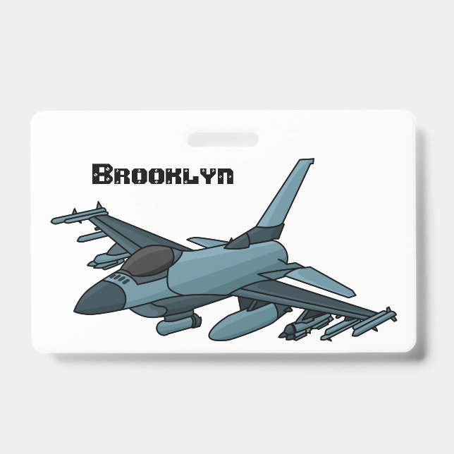Military fighter jet plane cartoon ID badge (Front)
