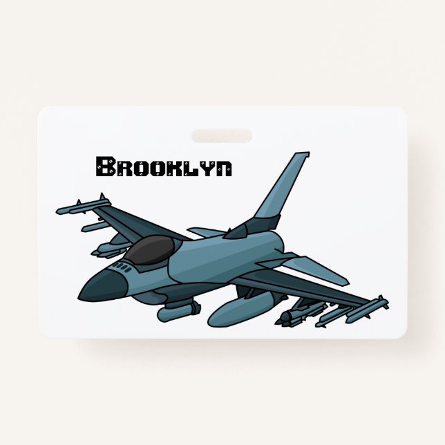Military fighter jet plane cartoon ID badge (Front)