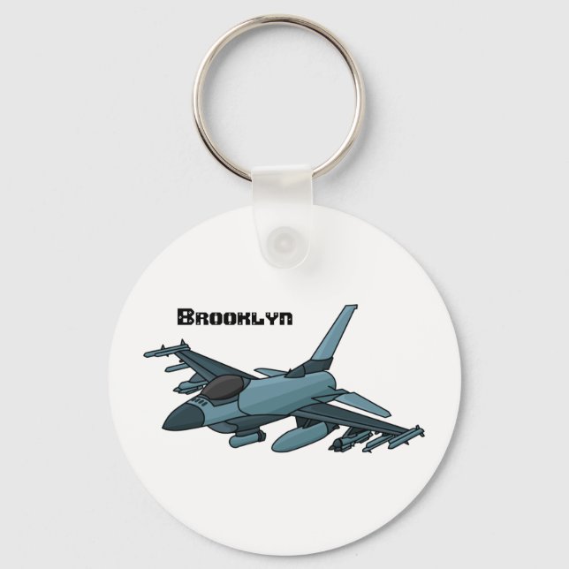 Military fighter jet plane cartoon  key ring (Front)