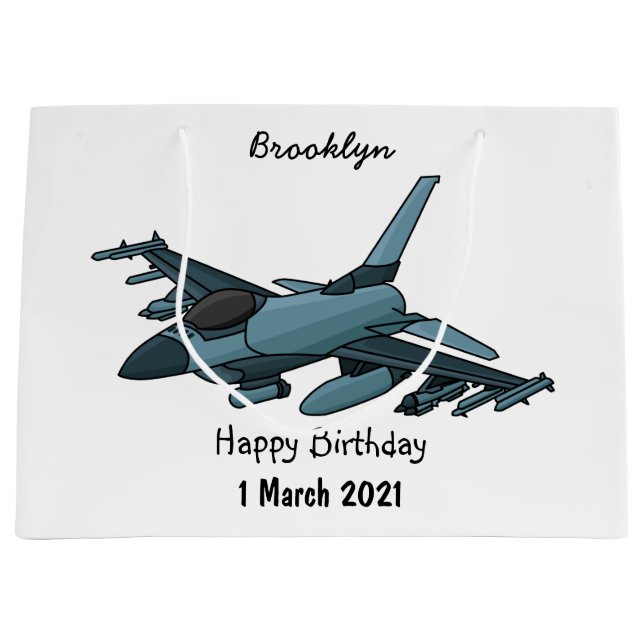 Military fighter jet plane cartoon large gift bag (Front)