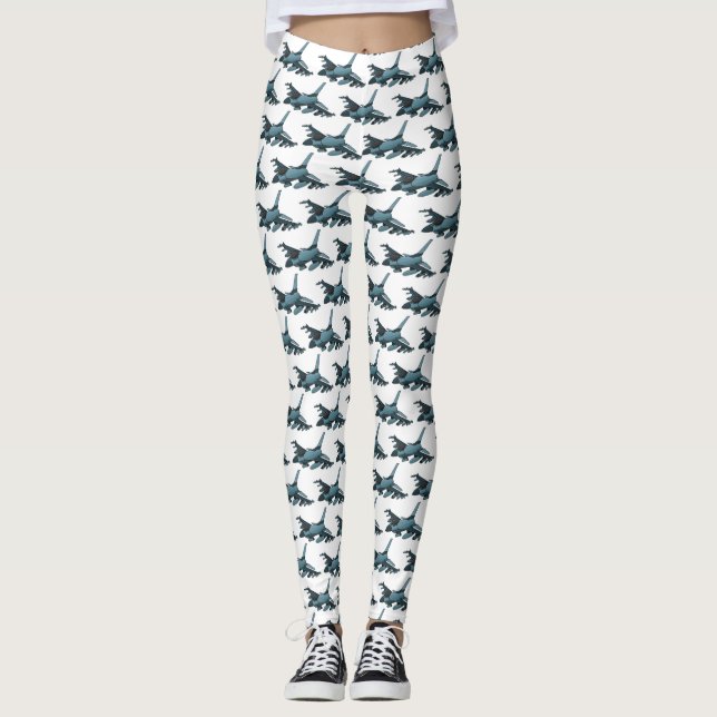 Military fighter jet plane cartoon leggings (Front)