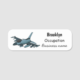 Military fighter jet plane cartoon name tag