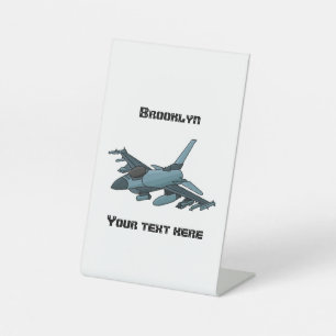 Military fighter jet plane cartoon pedestal sign