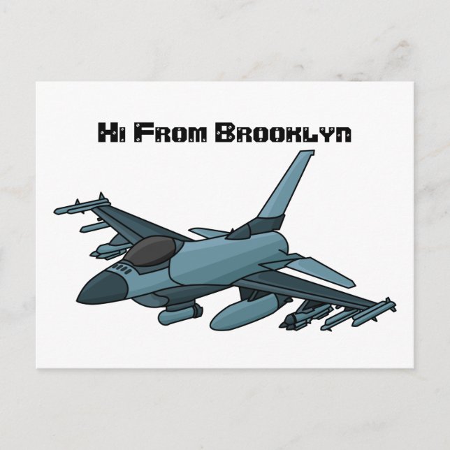 Military fighter jet plane cartoon postcard (Front)
