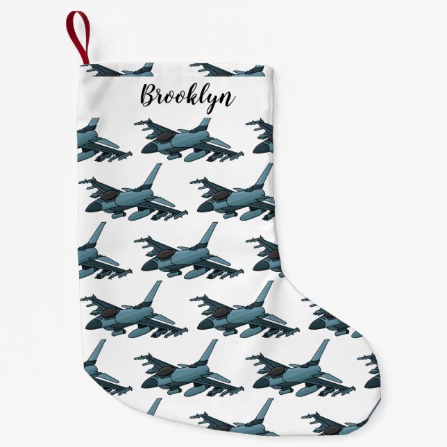 Military fighter jet plane cartoon small christmas stocking (Front)
