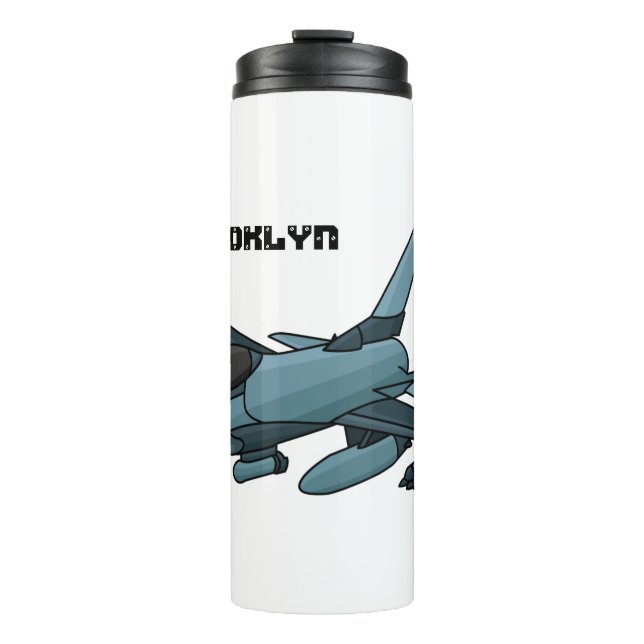 Military fighter jet plane cartoon thermal tumbler (Front)