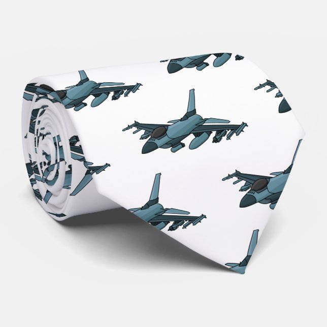 Military fighter jet plane cartoon tie (Rolled)