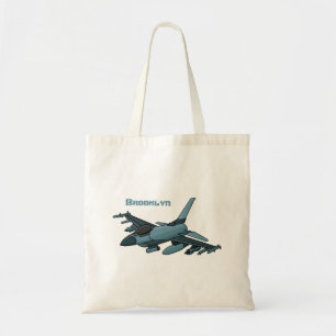 Military fighter jet plane cartoon tote bag