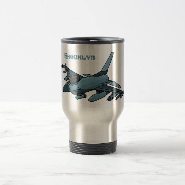 Military fighter jet plane cartoon travel mug (Center)