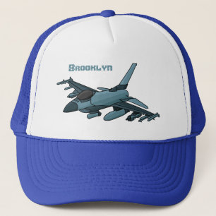 Military fighter jet plane cartoon trucker hat