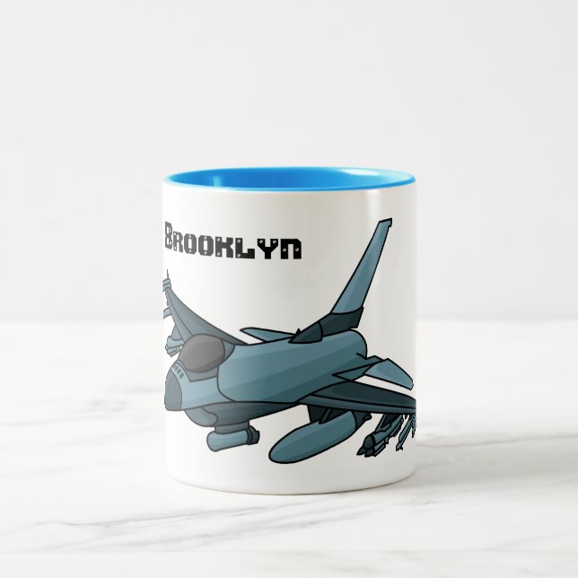 Military fighter jet plane cartoon Two-Tone coffee mug (Center)