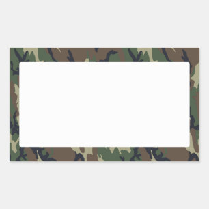 Military Forest Camouflage Background With White Rectangular Sticker