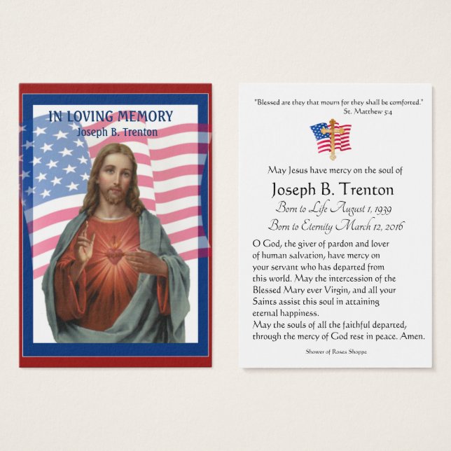 Military Funeral Catholic Memorial Holy Card (Front & Back)