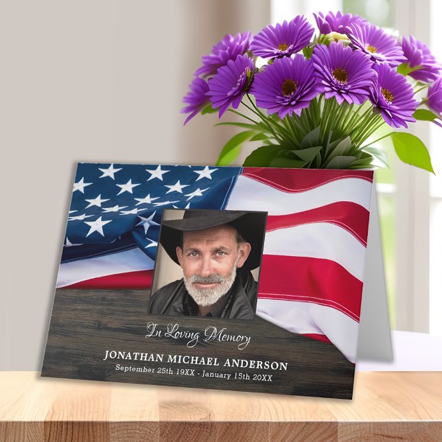 Military Funeral Memorial Photo USA American Flag Thank You Card (Creator Uploaded)