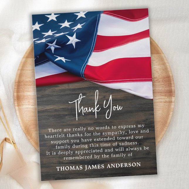 Military Funeral  Patriotic American Flag Memorial Thank You Card (Creator Uploaded)