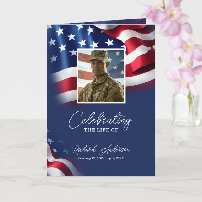 Military Funeral Program with Flag Card (Orchid)