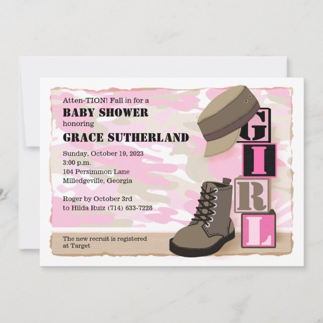 Military Girl Baby Shower Invitation (Front)