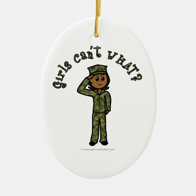 Military Girl - Dark Ceramic Tree Decoration (Front)