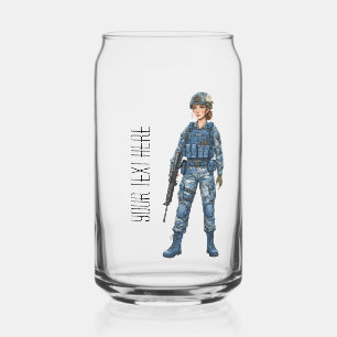military girl editable text can glass