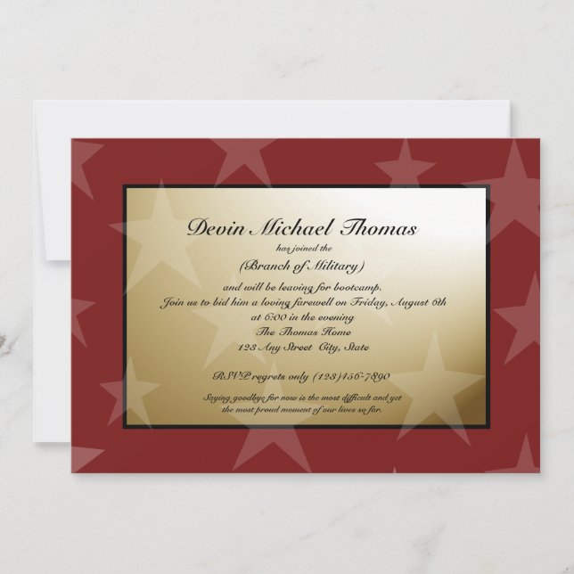 Military Going Away Party Gold and Red Invitation (Front)