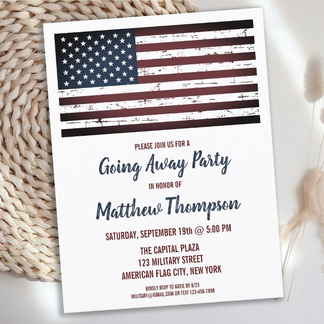 Military Going Away Party Patriotic America Flag Announcement Postcard (Creator Uploaded)
