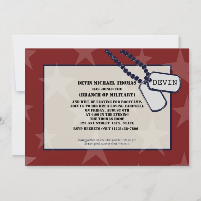 Military Going Away Party Red Stars Invitation (Front)
