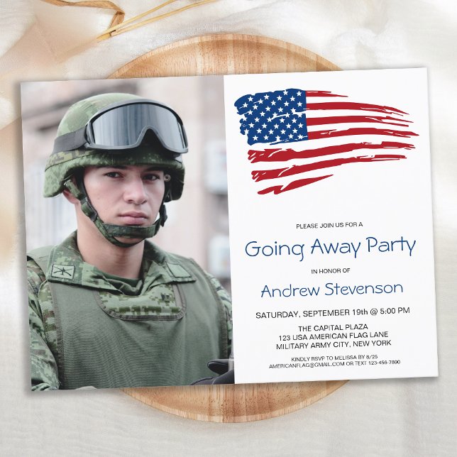 Military Going Away Party USA American Flag Photo Invitation Postcard (Creator Uploaded)