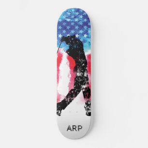 *~* Military Golf Golfer Red White Blue Flag Skateboard